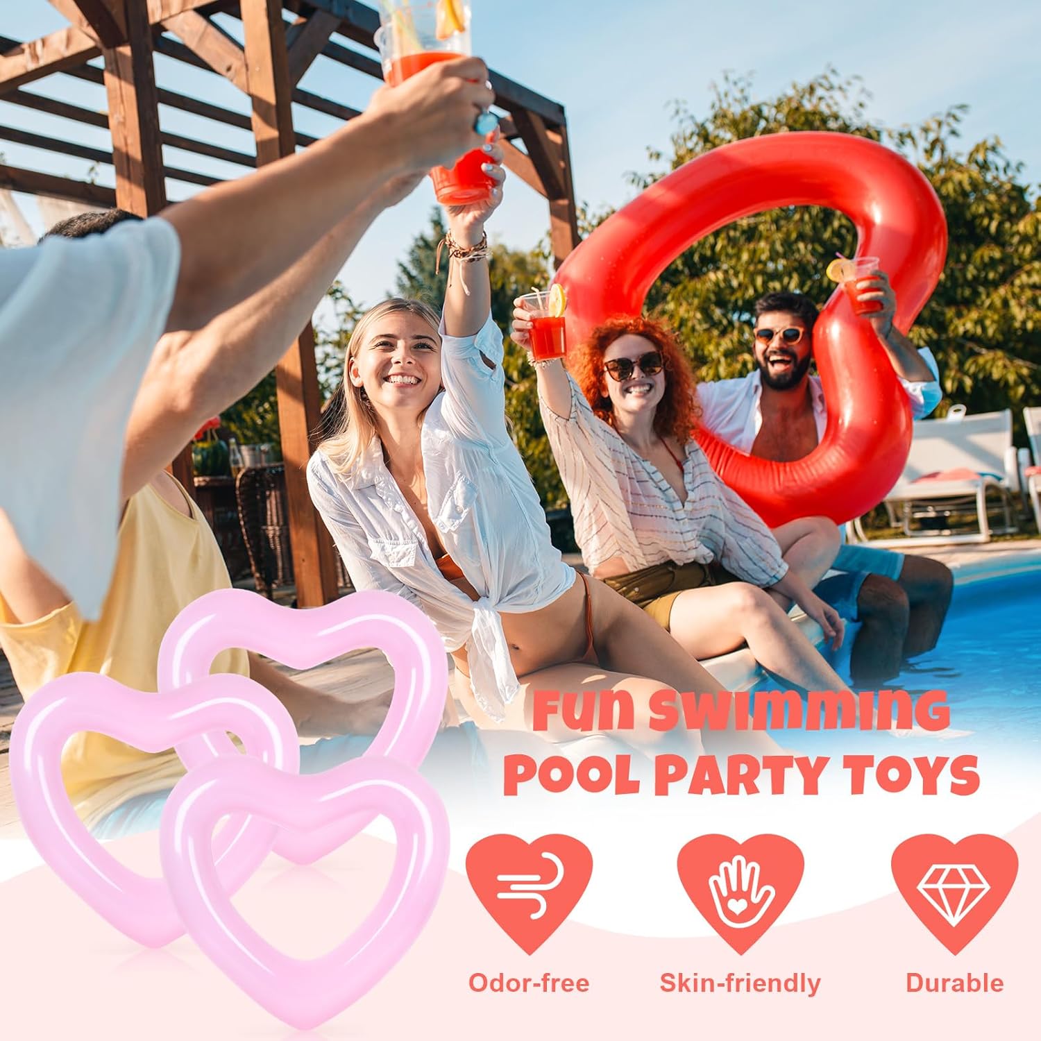 3Pcs Inflatable Heart Pool Flo - đánh giá và giá Pool Float Ring Inflatable